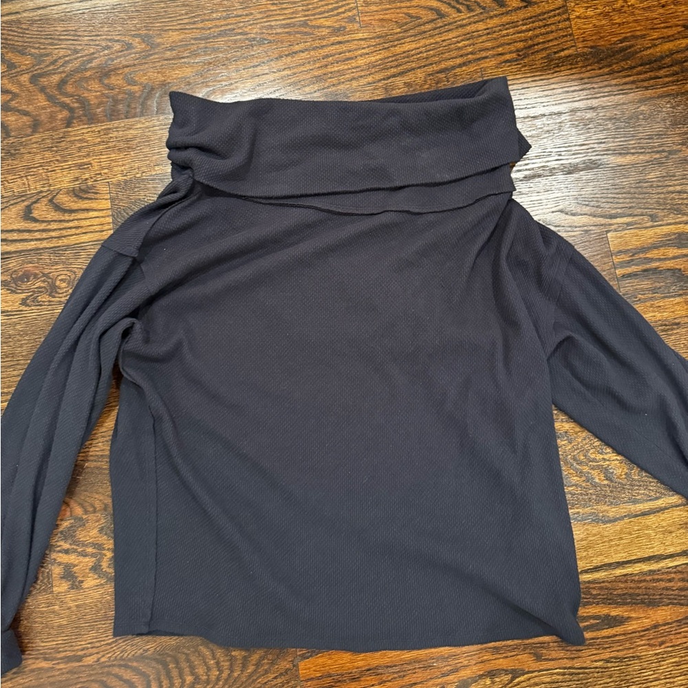 Free People off the shoulder black waffle long sleeve, size XL